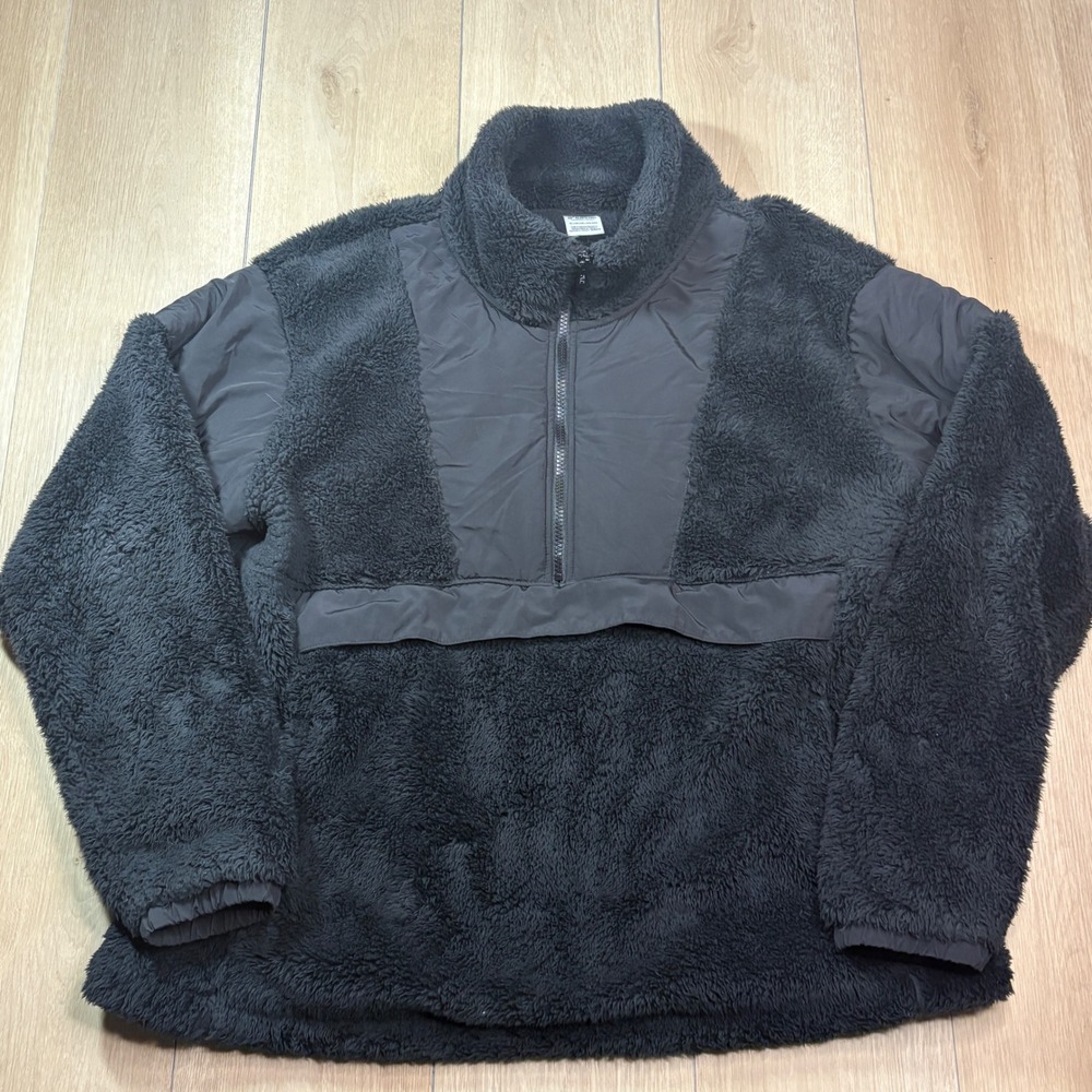 PINK Victoria's Secret Black Sherpa Fleece Half Zip Pullover Mixed Media XL